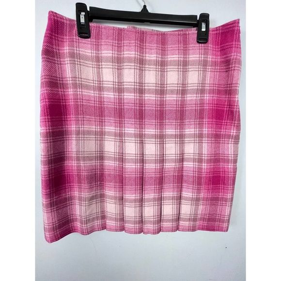 RARE Tommy Hilfiger Pink Tartan Plaid Wool Pleated Skirt Size 10 - Picture 1 of 14